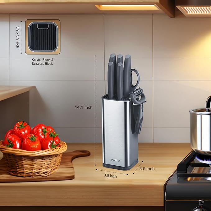 RAXCO 10-Piece Kitchen Knife Set | Stainless Steel Holder | Compact Design - Image 2