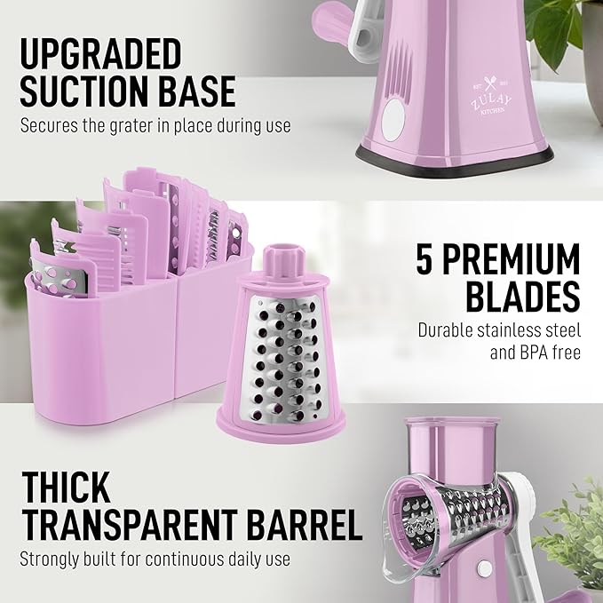 Zulay Kitchen Rotary Cheese Grater 5 Blade Cheese Shredder - Image 7