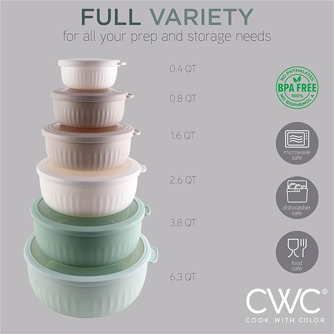 COOK WITH COLOR Prep Bowls with Lids- Wide and Deep Nesting Plastic Small - Image 3