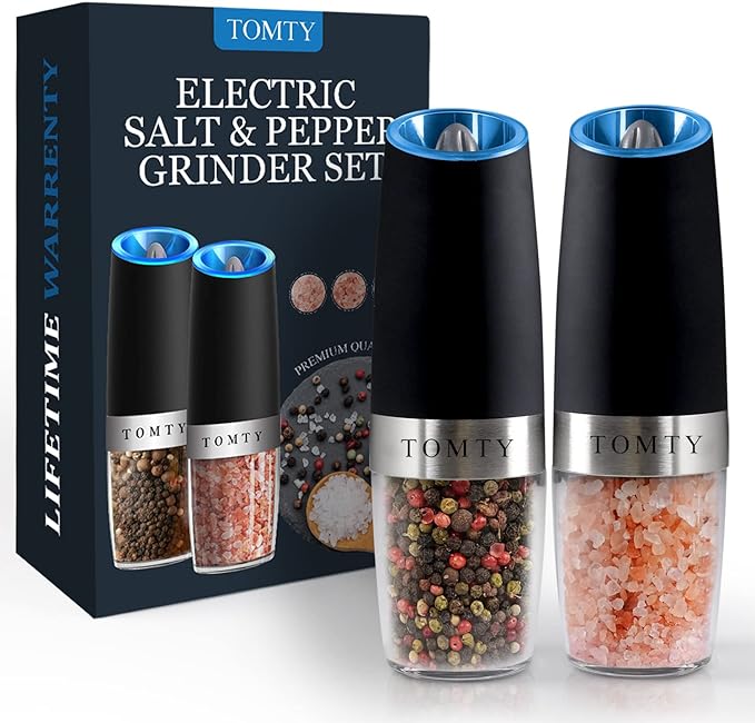 Gravity Electric Salt and Pepper Grinder Set White Elephant Gifts by TOMTY