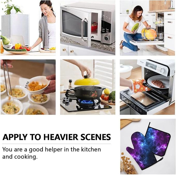 Cool Blue Purple Galaxy Oven Mitts and Pot Holders Sets of 4, Heat Resistant - Image 8