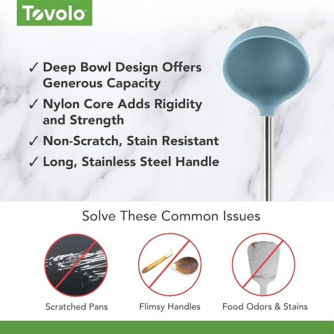 Tovolo Silicone Ladle with Stainless Steel Handle Blue Slate Soup Ladle Large - Image 3