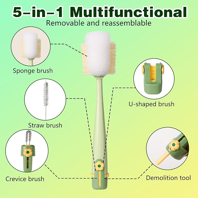 5 in 1 Bottle Cleaning Brush Set, 2026 Multifunctional Lid Brush Cleaning Tool - Image 2