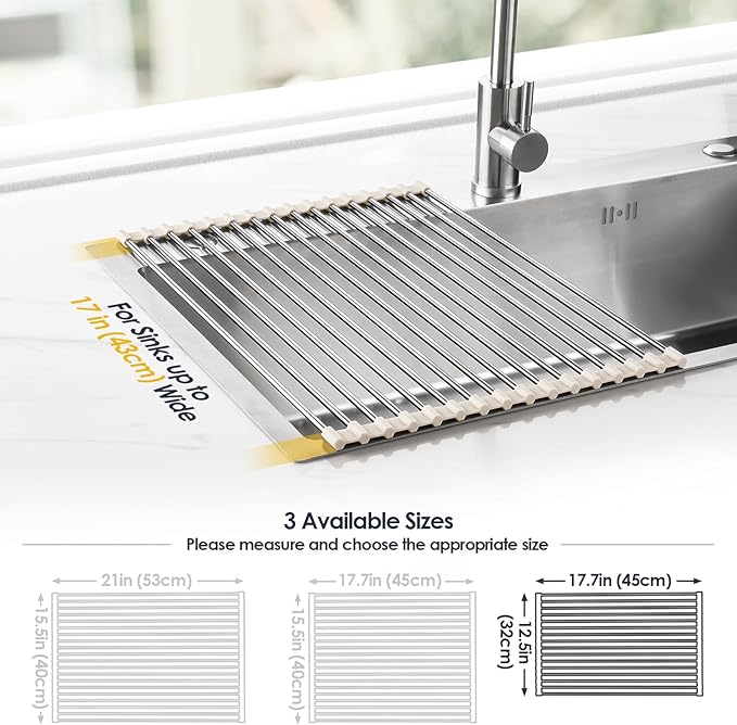 Tomorotec 17.7" x 12.5" Roll Up Dish Drying Rack Over Sink Drying Rack Sink - Image 4