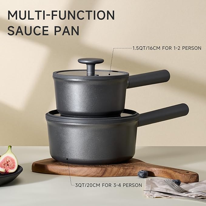 JEETEE Titanium Sauce Pan with Lid, 1.5 QT Non Stick Cooking Pots, Oven & - Image 2