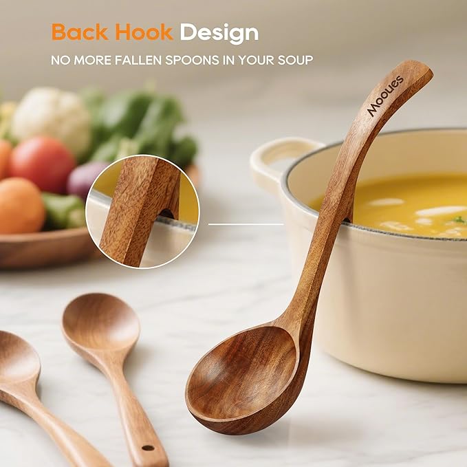 Wooden Ladle for Soup, 3 Size Teak Wood Ladle Spoon - Image 3