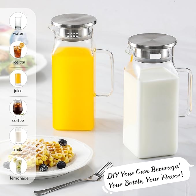 Netany 2 Pack 1.2 Liters/40 oz Small Square Glass Pitcher - Image 3