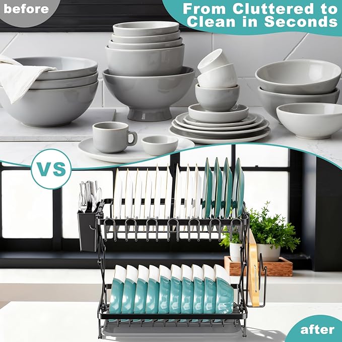 2-Tier Dish Racks for Kitchen Counter, Stainless Steel Kitchen Dish Drying Rack - Image 7