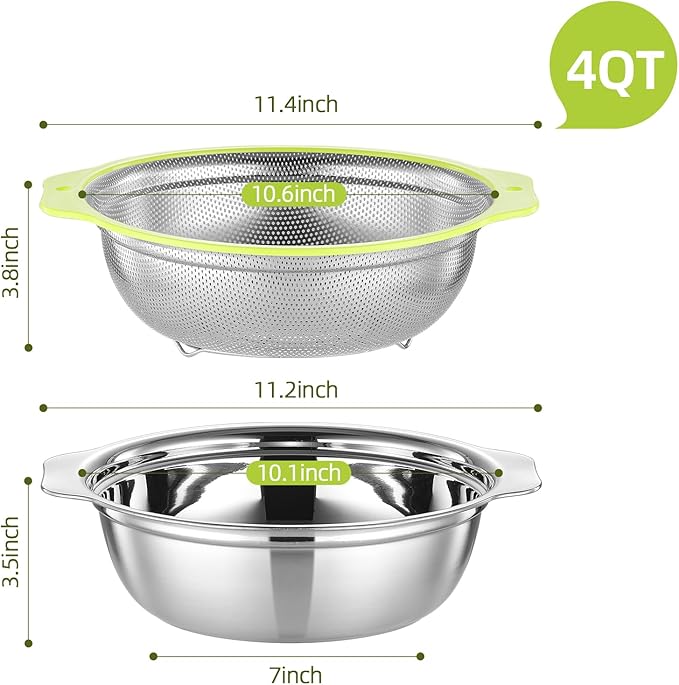 Colander Stainless Steel Microporous, 4QT Large Capacity Rice Strainer - Image 3
