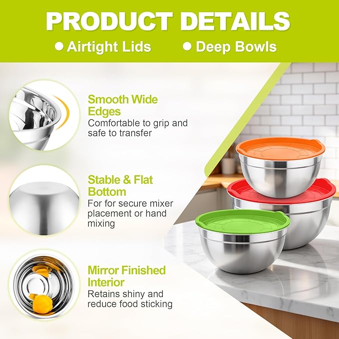 TeamFar Mixing Bowls, Stainless Steel Nesting Salad Bowls - Image 3