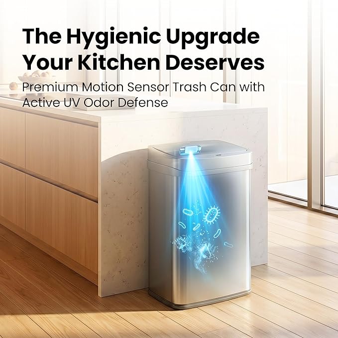 Ninestars 13 Gallon Odor Neutralizing Smart Trash Can, UV + Ozone Dual - Image 2