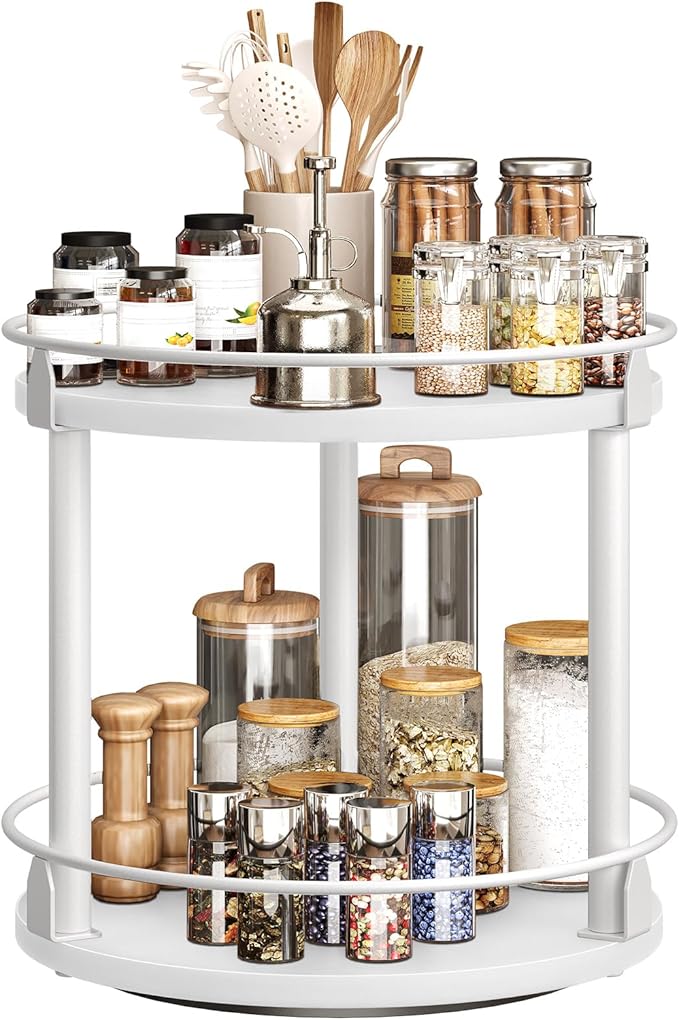 YATINEY Lazy Susan Organizer, Rotating Spice Rack, 2 Tier Spice Turntable - Image 9
