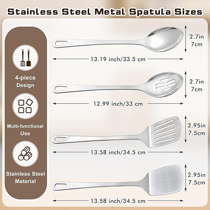 4 Pcs Cooking Utensils Set, Stainless Steel Kitchen Utensils, Heat Resistant - Image 6