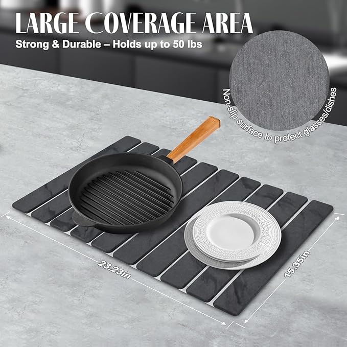 2 PCS Stone Dish Drying Mat for Kitchen Counter, Fast Drying Collapsible Dish - Image 4