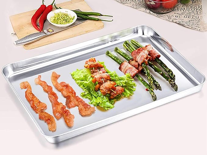 TeamFar Toaster Oven Pan, Stainless Steel Toaster Oven Tray Quarter Sheet Pan - Image 2