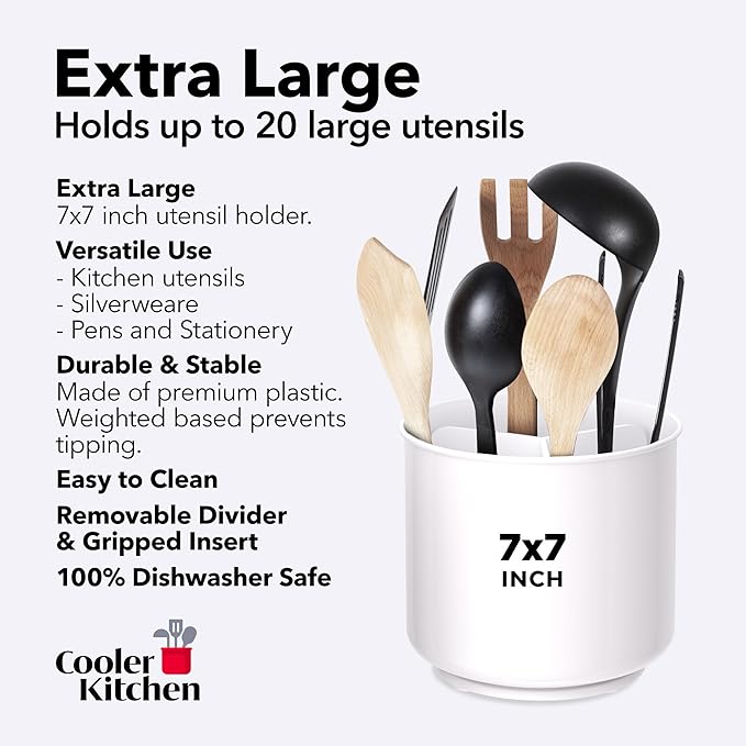 Cooler Kitchen Jumbo XL Rotating White Plastic Utensil Holder Caddy - Image 5