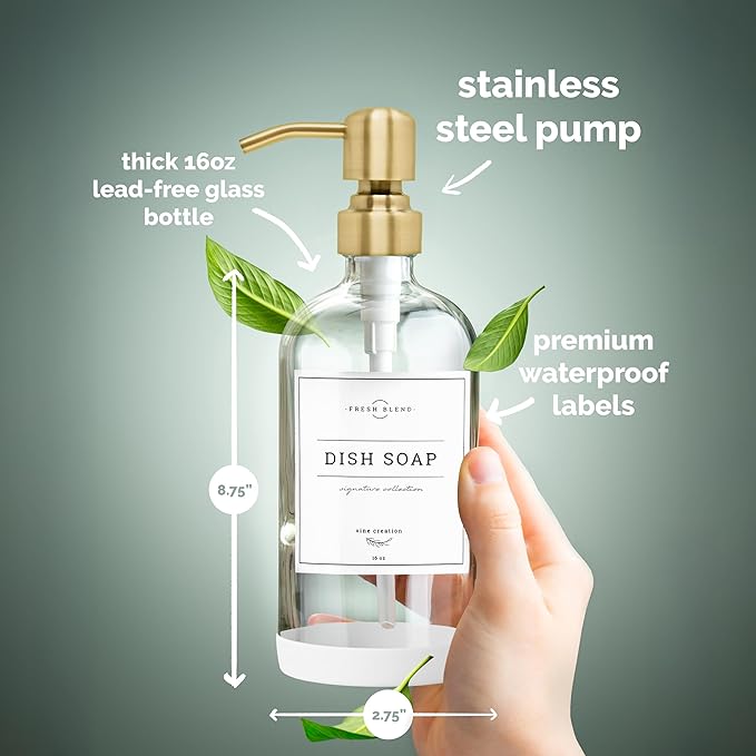 Vine Creations Clear Glass Soap Dispenser, 2 Pack Kitchen Soap Dispenser Set - Image 6
