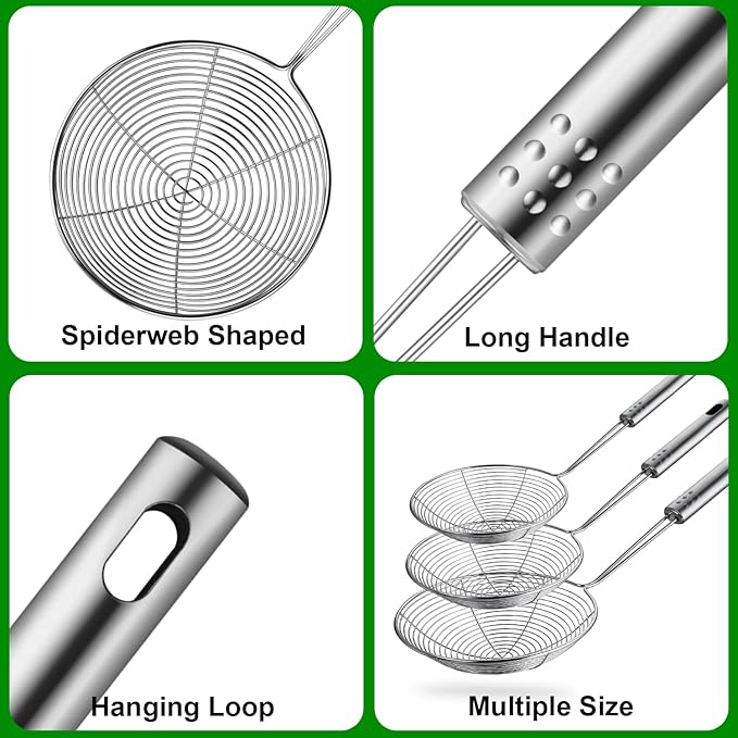 Swify Spider Strainer Set of 3 Asian Strainer Ladle Stainless Steel Wire - Image 2