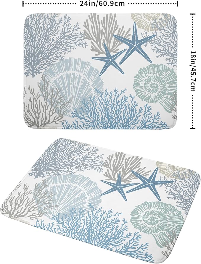 Nautical Dish Drying Mat for Kitchen Counter Coastal Seashell Starfish Summer - Image 2