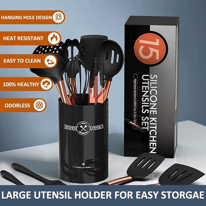 Silicone Cooking Utensil Set, Umite Chef Kitchen Utensils 15pcs Cooking - Image 5