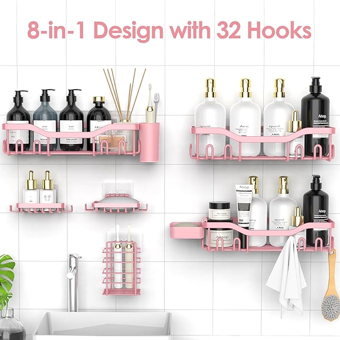 NESOMI Shower Caddy Adhesive Shower Organizer 8-Pack, Rustproof Stainless Steel - Image 4