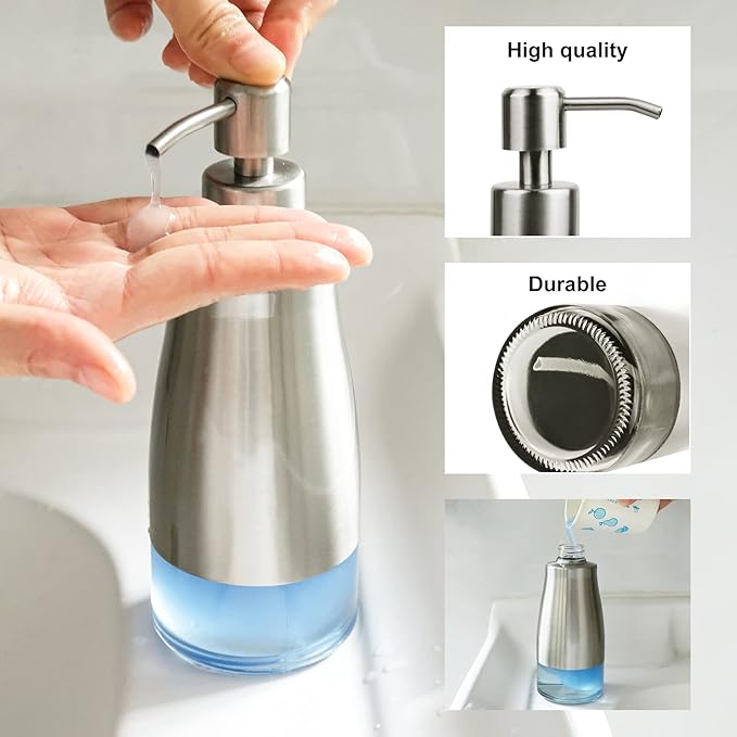 AUMIO 2 Pack Soap Dispenser Stainless Steel Case Glass Liner Hand Pump Dispenser - Image 4