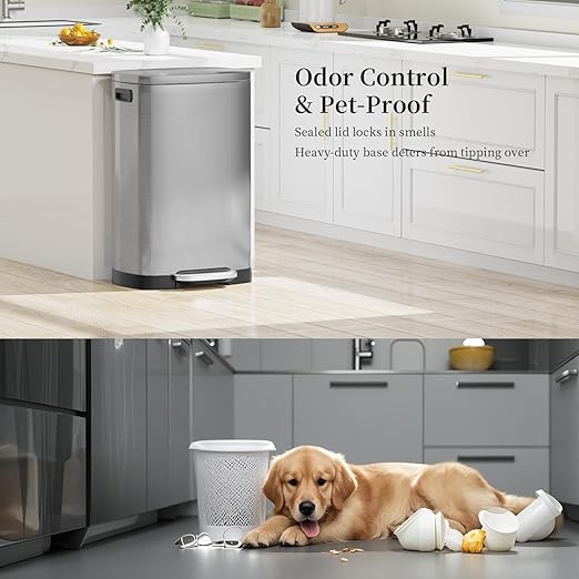 KdbK 13 Gallon Trash Can with Lid, 50L Fingerprint Proof Stainless Steel - Image 6