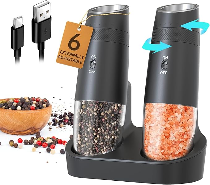 CIRCLE JOY Gravity Electric Salt and Pepper Grinder Set Automatic Shakers by CIRCLEJOY