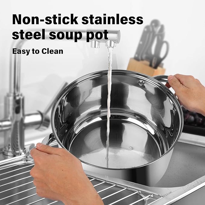 10 Quart soup Pot with Glass Lid, Premium Food-Grade Stainless Steel Stock Pot - Image 7