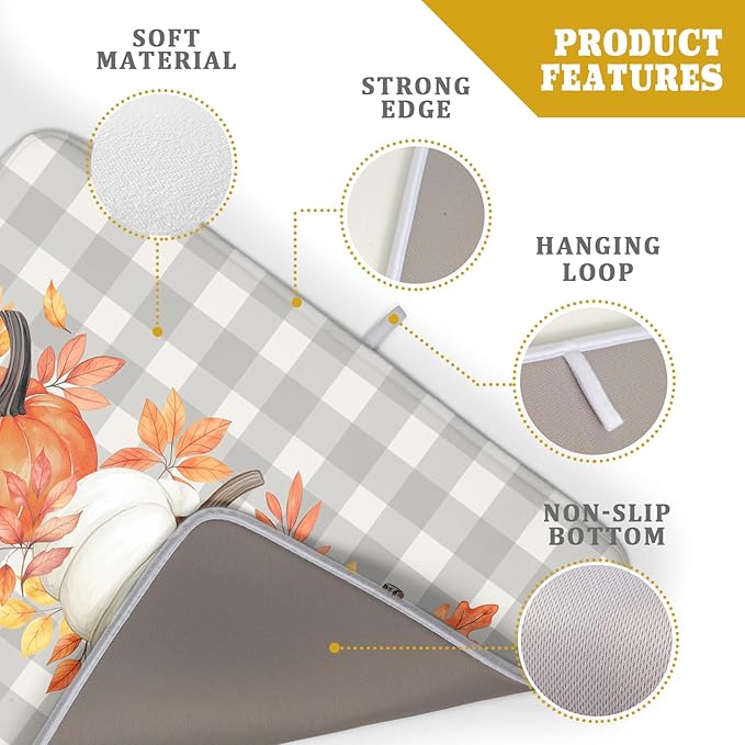 Fall Dish Drying Mat for Kitchen Counter Autumn Orange White Pumpkins Festival - Image 4