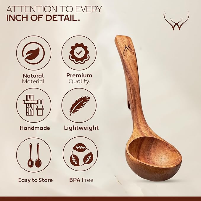 4Pcs Wooden Ladle Set – Teak Wood Soup Spoons - Image 7