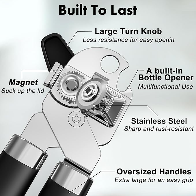 3PCS Can Opener Manual & Bottle Opener & Wine Opener, Smooth Edge Can Openers - Image 3