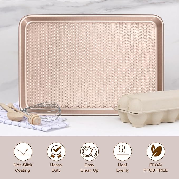 Wildone Baking Sheet Pan Set, Honeycomb Embossed Nonstick Baking Sheet 15x10 In - Image 7