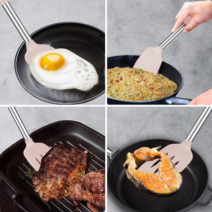 2 Pack Spatulas, Solid & Slotted Silicone Spatula Set, Stainless Steel Handle - Image 8