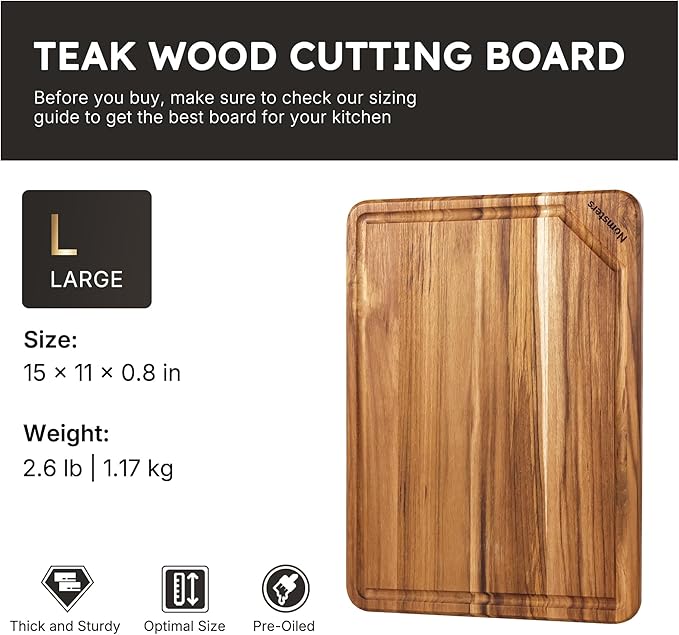 15'' Teak Wood Cutting Board for Kitchen Non Slip Over Sink Charcuterie Board - Image 2
