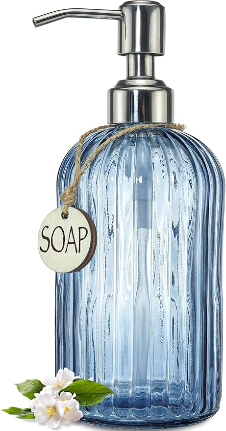 JASAI 18Oz Navy Blue Glass Soap Dispenser by JASAIHOME