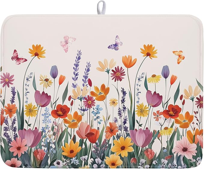 Kawani Spring Summer Flowers Dish Drying Mat by Kawani