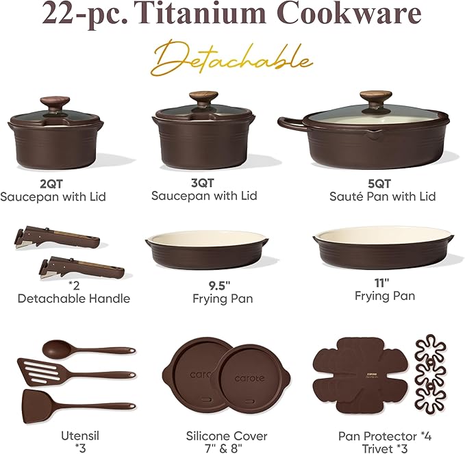 CAROTE 22Pcs Titanium Cookware Set, Pots and Pans Set Non Stick, Kitchen - Image 2
