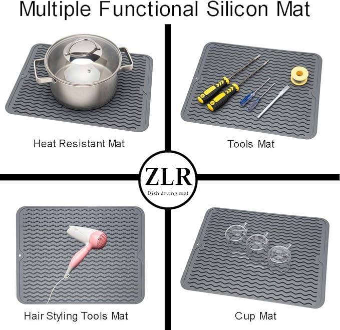 ZLR 2 Pcs Silicone Dish Drying Mat & Heat Resistant Trivet - Image 4