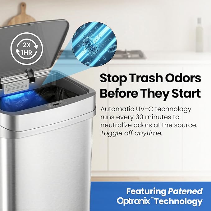 Ninestars 13 Gallon Odor Neutralizing Smart Trash Can, UV + Ozone Dual - Image 4