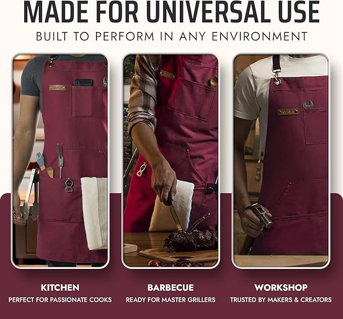 Asaya Chef and BBQ Apron with Bottle Opener and Hand Towel - 10oz Cotton Canvas - Image 7