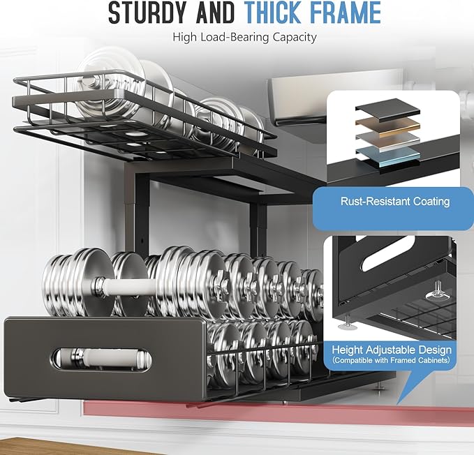 Under Sink Organizer Upgrade To Professional Rails, 2-Tier Dual Pull Out - Image 4