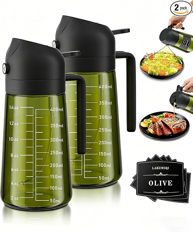 LAKUMIQI 2 in 1 Oil Sprayer for Cooking, 16oz Olive Oil Dispenser Bottle for by LAKUMIQI