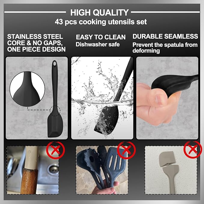 43 Pcs AIKKIL Kitchen Utensils Set, Heat Resistant Silicone Cooking Kitchen - Image 5