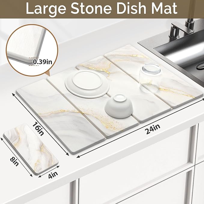 Large Stone Dish Drying Mat for Kitchen Counter, Foldable Water Absorbing - Image 2