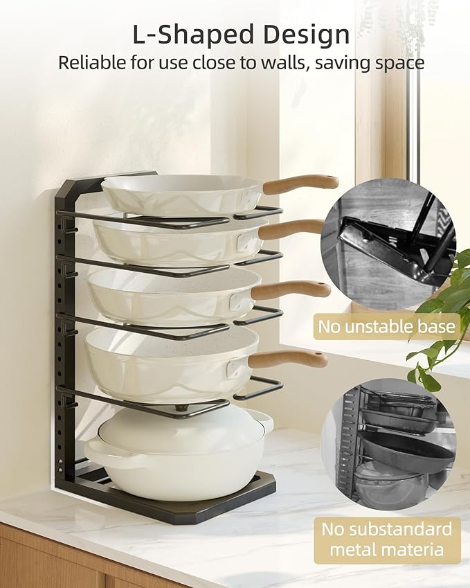 Pots and Pans Organizer under Cabinet, 5 Adjustable Tiers Heavy-Duty Pan Pot - Image 5