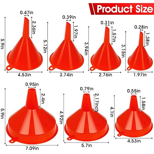 DEDC Oil Funnels Plastic Set for Car Automotive Kitchen Mini Small Large Red - Image 2