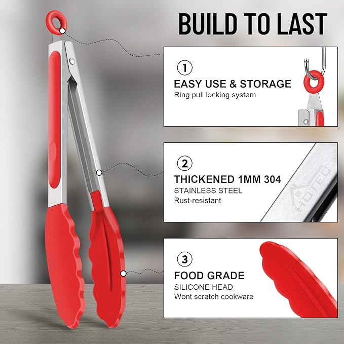 Hotec Silicone Kitchen Tongs for Cooking 9-Inch Serving Tongs - Image 2