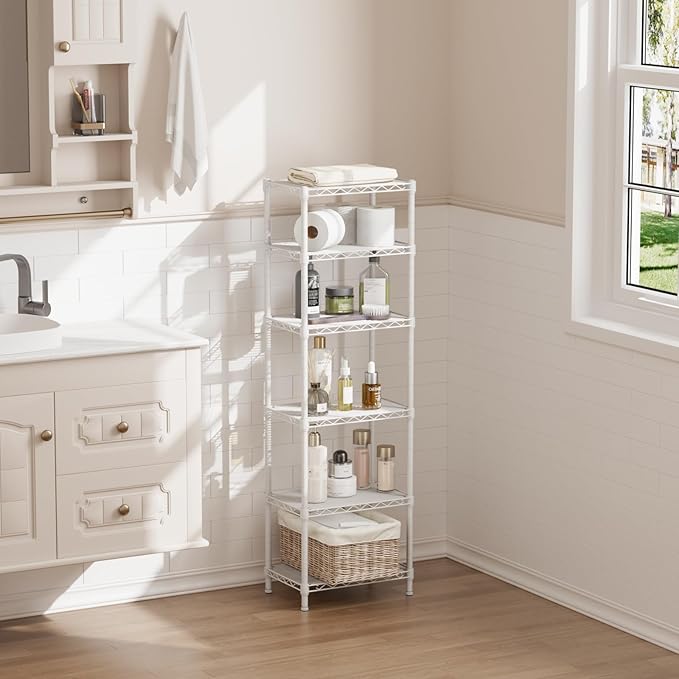 SINGAYE 6 Shelves Storage Shelf Wire Closet Bathroom Organizers Metal Pantry - Image 9