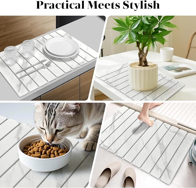Stone Dish Drying Mats for Kitchen Counter, Collapsible Quick Drying Dish Mats - Image 7